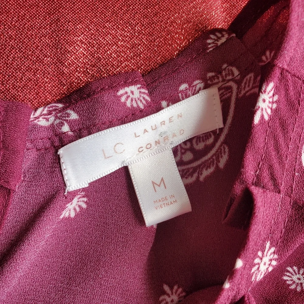 𝅺Lauren Conrad LC medium burgundy cream paisley print midi dress - Picture 4 of 12